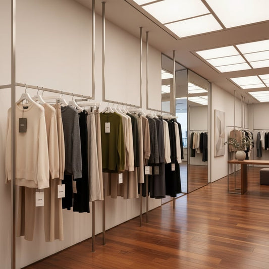 Elegancki butik z odzieżą markową, wieszaki z ubraniami premium w nowoczesnym wnętrzu