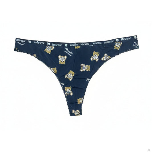 Moschino Navy Teddy Bear Print Thong, Women