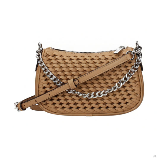 Michael Kors Carmela Woven Leather Crossbody Peanut, Women