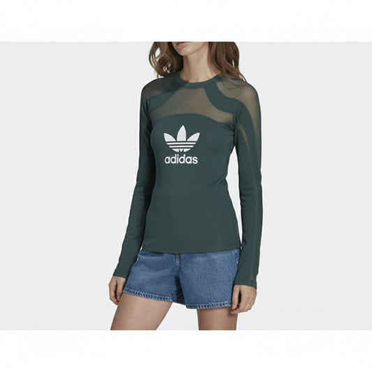 Adidas Mesh Panel Long Sleeve Top Green, Women