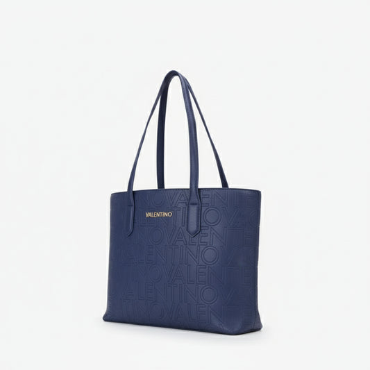 Mario Valentino Navy Embossed Logo Tote Bag (VBS8PG01-002) Women