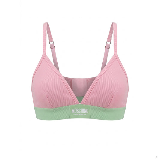 Moschino Ribbed Triangle Bralette Pink Mint, Women