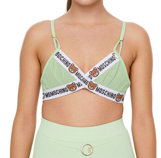 Moschino Teddy Bear Logo Triangle Bralette Green, Women