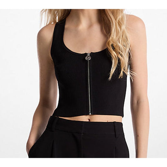 Michael Kors Tank Top Ribbed Viscose Blend Zip-Up Tank Top (JR5613G5ZV-MIDNIGHT BLUE) Women