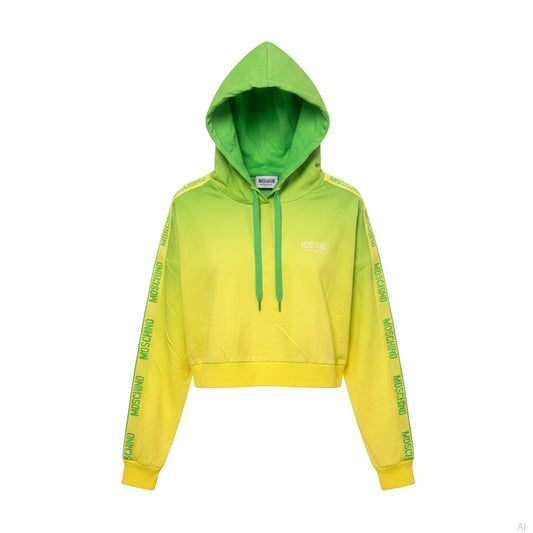 Moschino Green Yellow Ombre Cropped Hoodie, Men