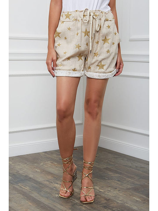 Fleur de Lin Linen Shorts "Affy" Beige / Gold Women