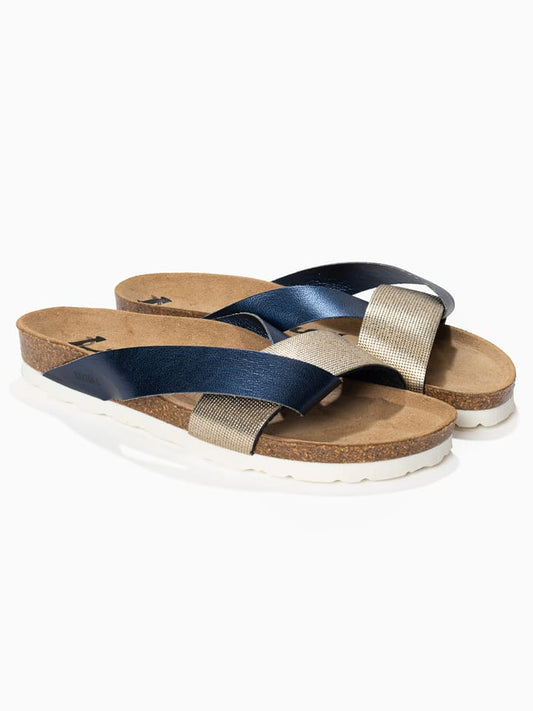 BAYTON Mules "Mildura" Navy / Gold Women