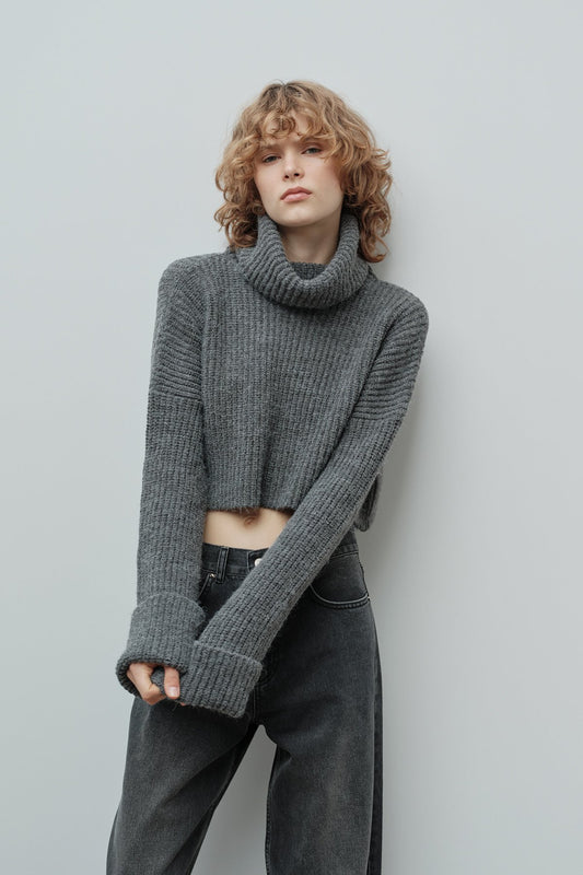 VATKALI Turtleneck Crop Sweater Gray Women