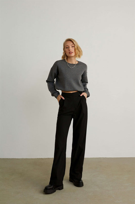 VATKALI Black Cross Palazzo Trousers Women