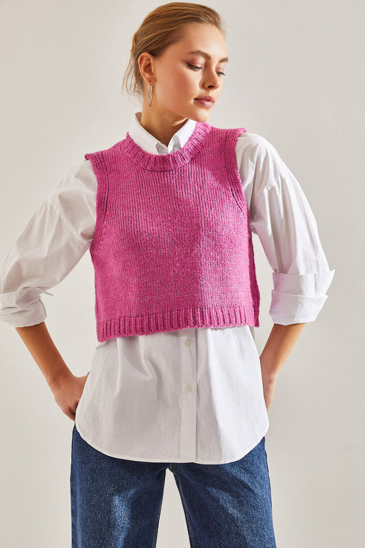 Bianco Lucci Women's Crop Sweater Fuchsia Women