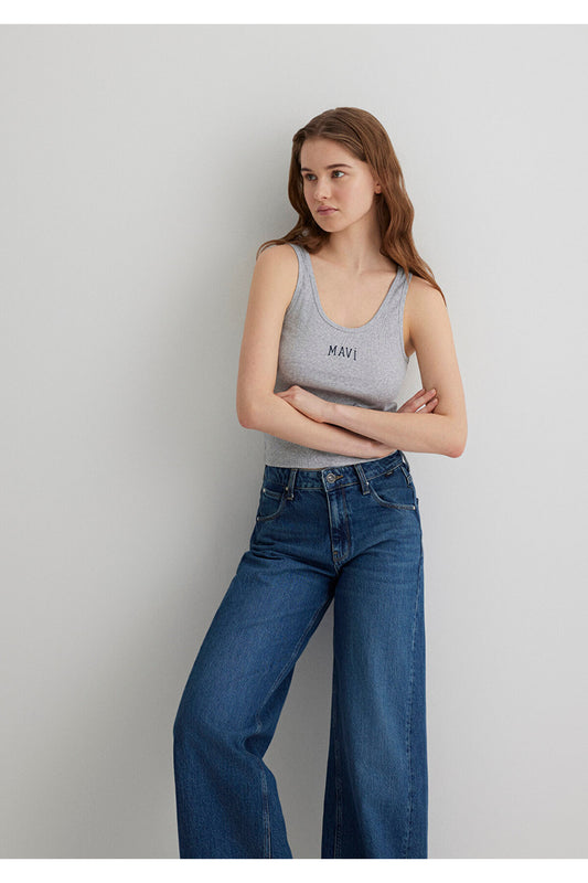 Mavi Gray Logo Printed Fitted Athlete Grey Women