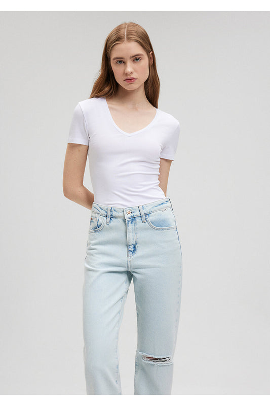 Mavi Lux Touch White Modal T-Shirt - Fitted Women