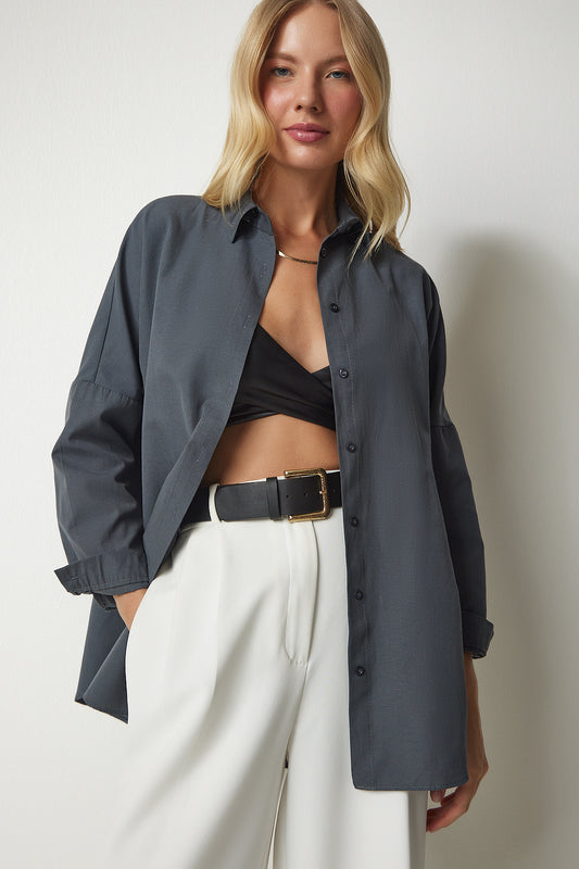 Happiness İstanbul Women's Smoked Oversize Long Basic Shirt Women