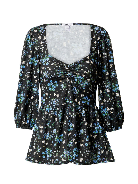 Dorothy Perkins Blue Ditsy Empire Seam 3/4 Sleeve Top (10611833) Women