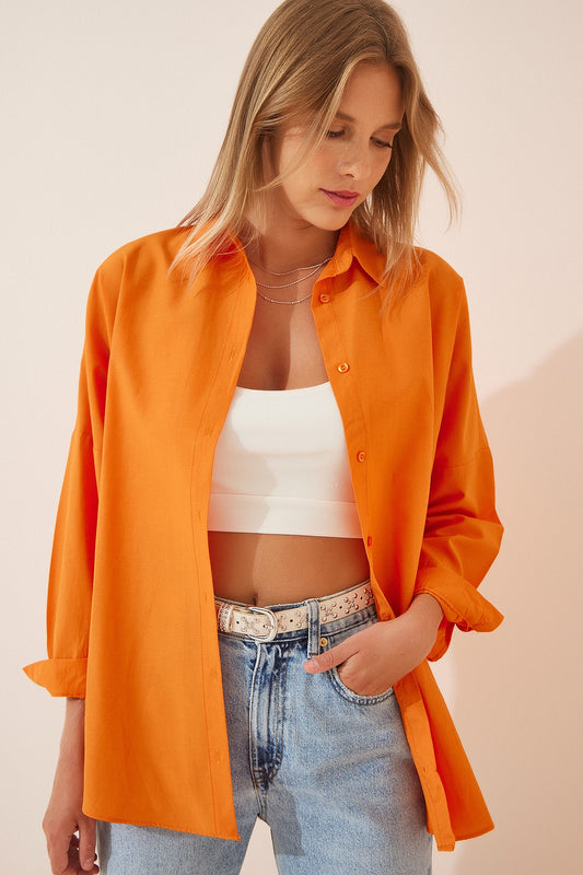 Happiness İstanbul Women's Light Orange Oversize Long Basic Shirt Women