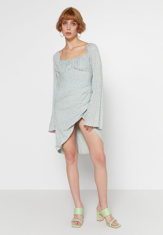 NA-KD Structured Long Sleeve Mini Dress-Green Flower (ZZO20MC29-E00) Women