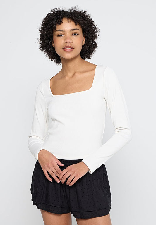 Hollister Co. SEP3 LS MH COZY SEAMLESS SQUARE NECK CHAIN 4CC $24.95 TR (ZZO2V8576-A00) Women
