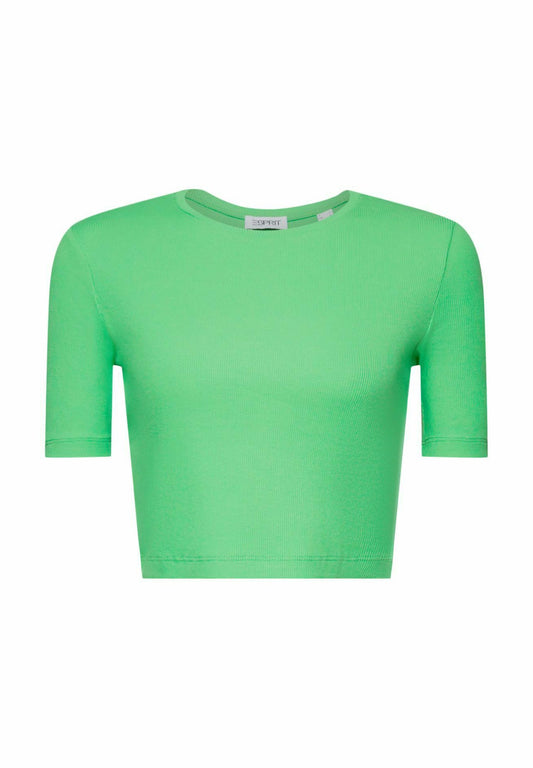 Esprit Geripptes Baumwoll-T-Shirt in verkürzter Länge (ES121E1XR-M11) Women