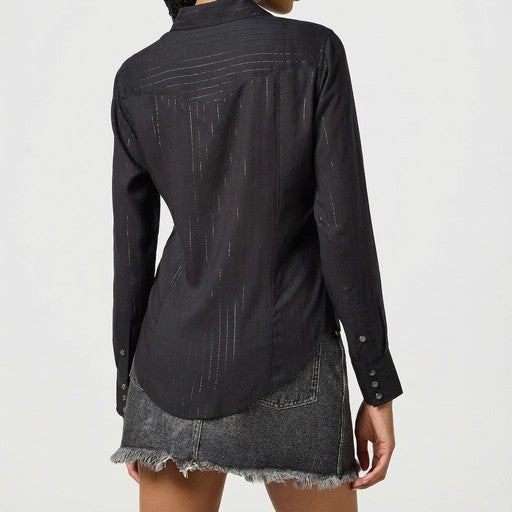Wrangler Metallic Stripe Western Shirt Black, Women