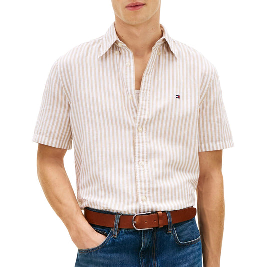Tommy Hilfiger Linen Blend Bengal Stripe SS Classic Shirt Beige / White (MW0MW42449-0AA) Men