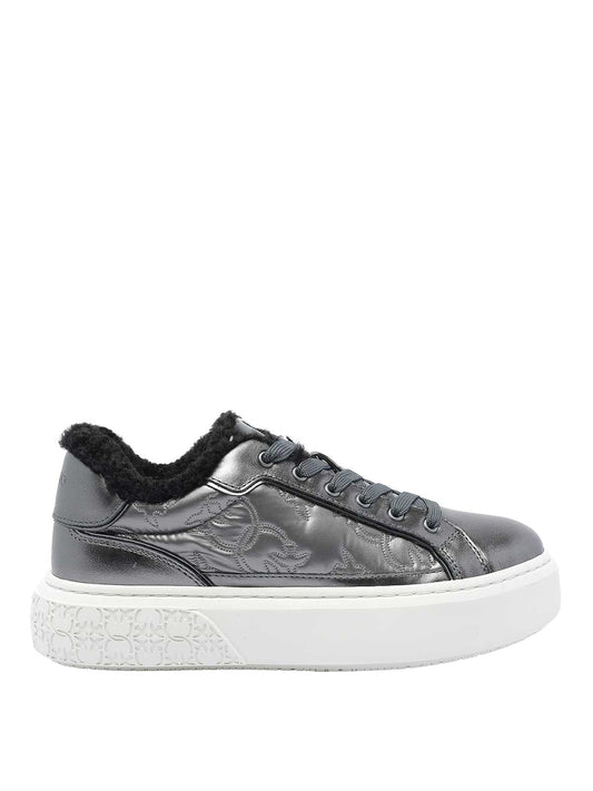 YOKO 21 - SNEAKER LAMINATED NAPPA/MONOGRAM FABRIC N/LINING FUR PEWTER Women