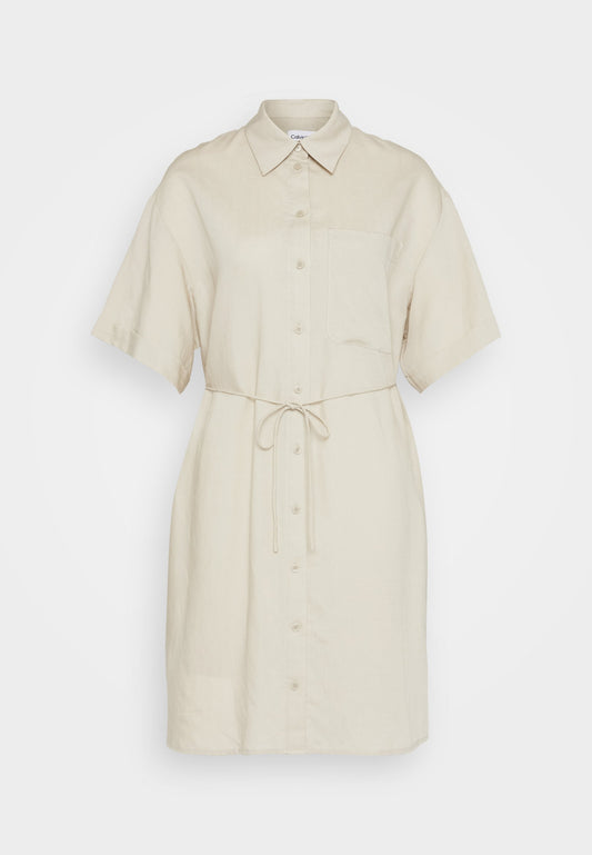 Calvin Klein LINEN BLEND RELAXED SHIRT DRESS Beige (6CA21C0B4-B11) Women
