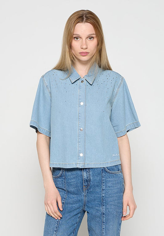 KARL LAGERFELD RHINESTONE SS DENIM SHIRT Light Blue (ZZO30GA22-K00) Women