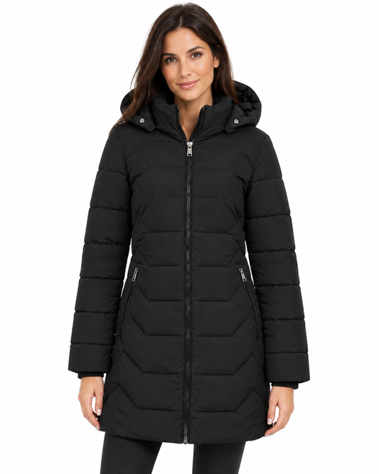 DEBRANDE Women's Coat Z Hooded Z Fur BLACK (10782) Women