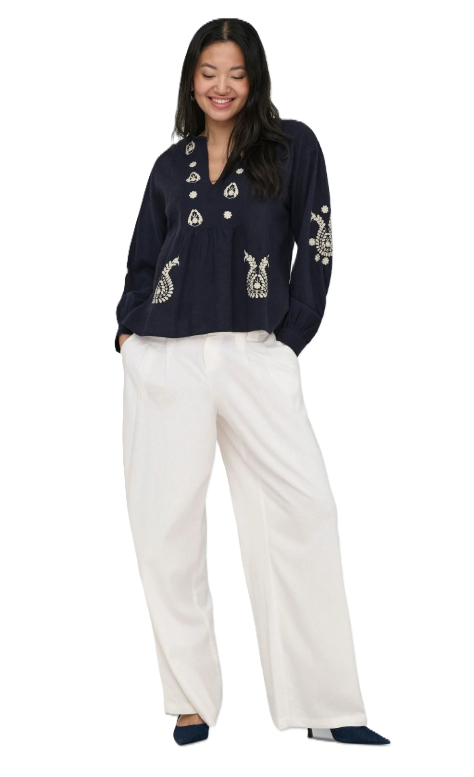 ONLY Blouse Women's ONLMOON L/S EMB TOP WVN NOOS NIGHT SKY/HUMUS EMB (10744) Women
