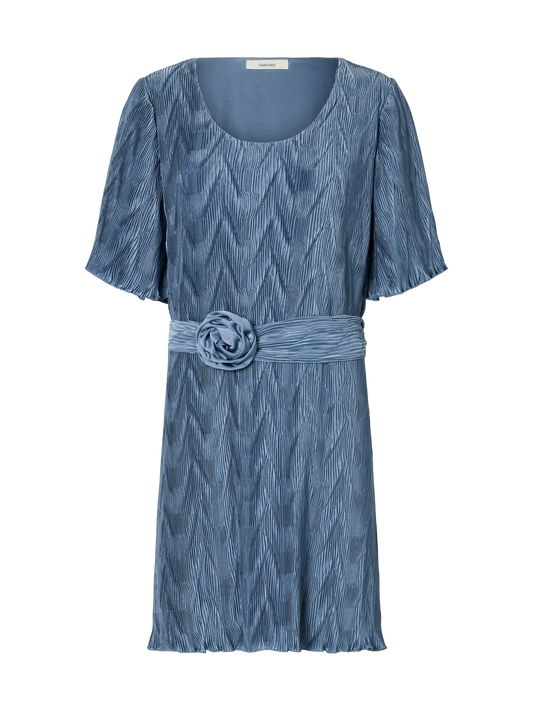 Anya Relaxed 2/4 Short Plisse Dress Dusty Blue (16100863) Women