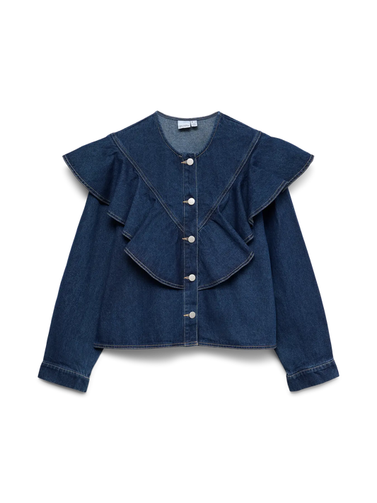 Fia Long Sleeve Frill Denim Shirt Medium Blue Denim (10344850) Women